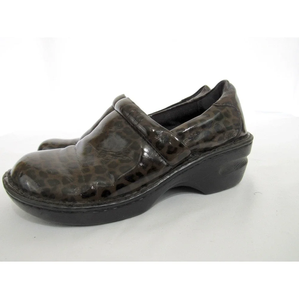 B.O.C. By Born Animal Print‎ Patent Leather Print Work Clogs Size 7.5